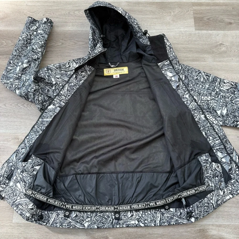Grenade Fatigue Project AOP Hooded Full Zip Snowboard Jacket Mens Size S RARE - Picture 4 of 11